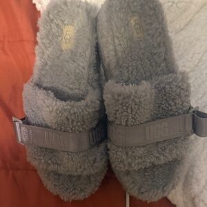 UGG Soft Gray Fluffy Slides